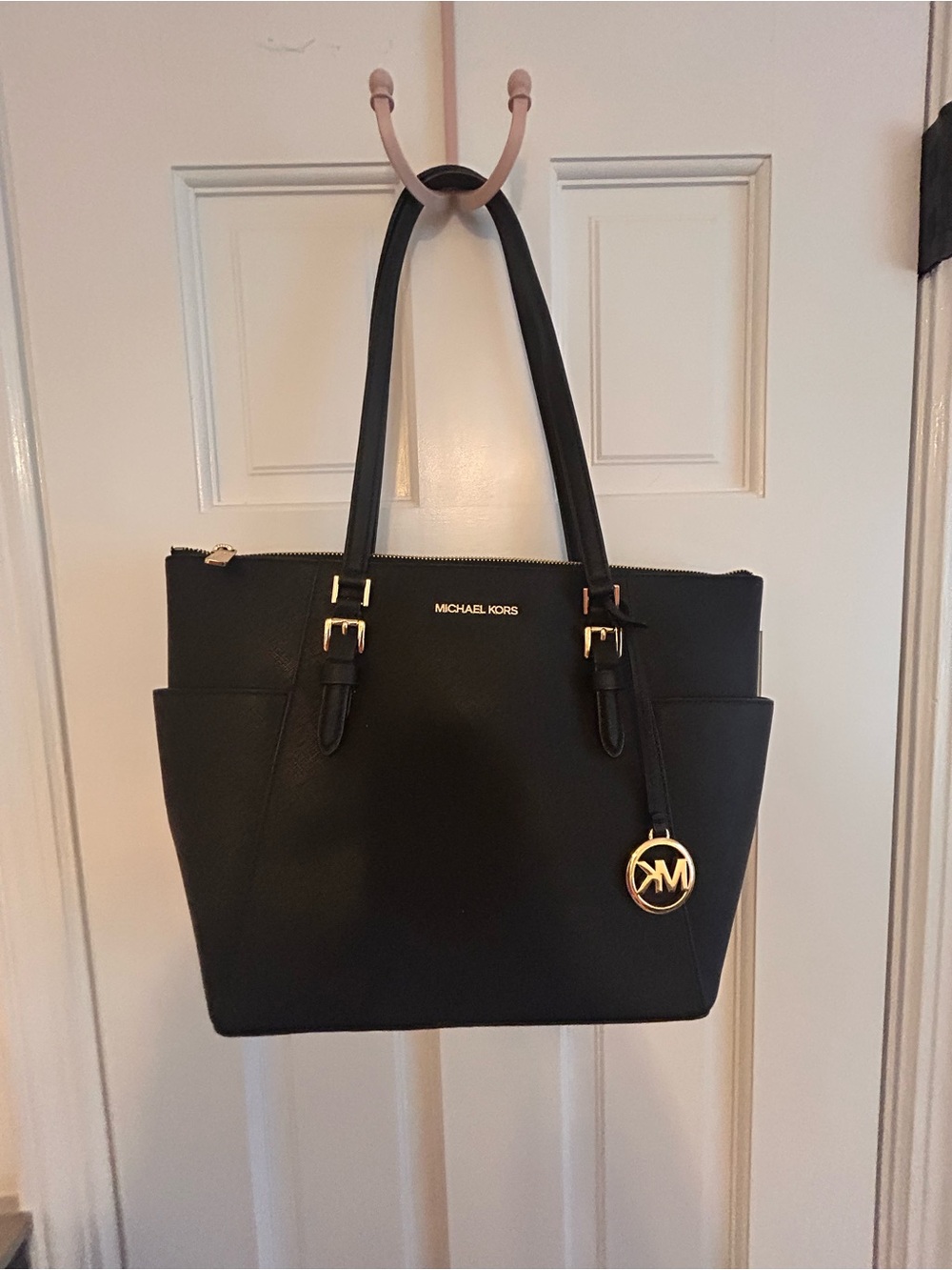 Michael Kors Black Leather Tote with Gold Hardware - Picture 2 of 6